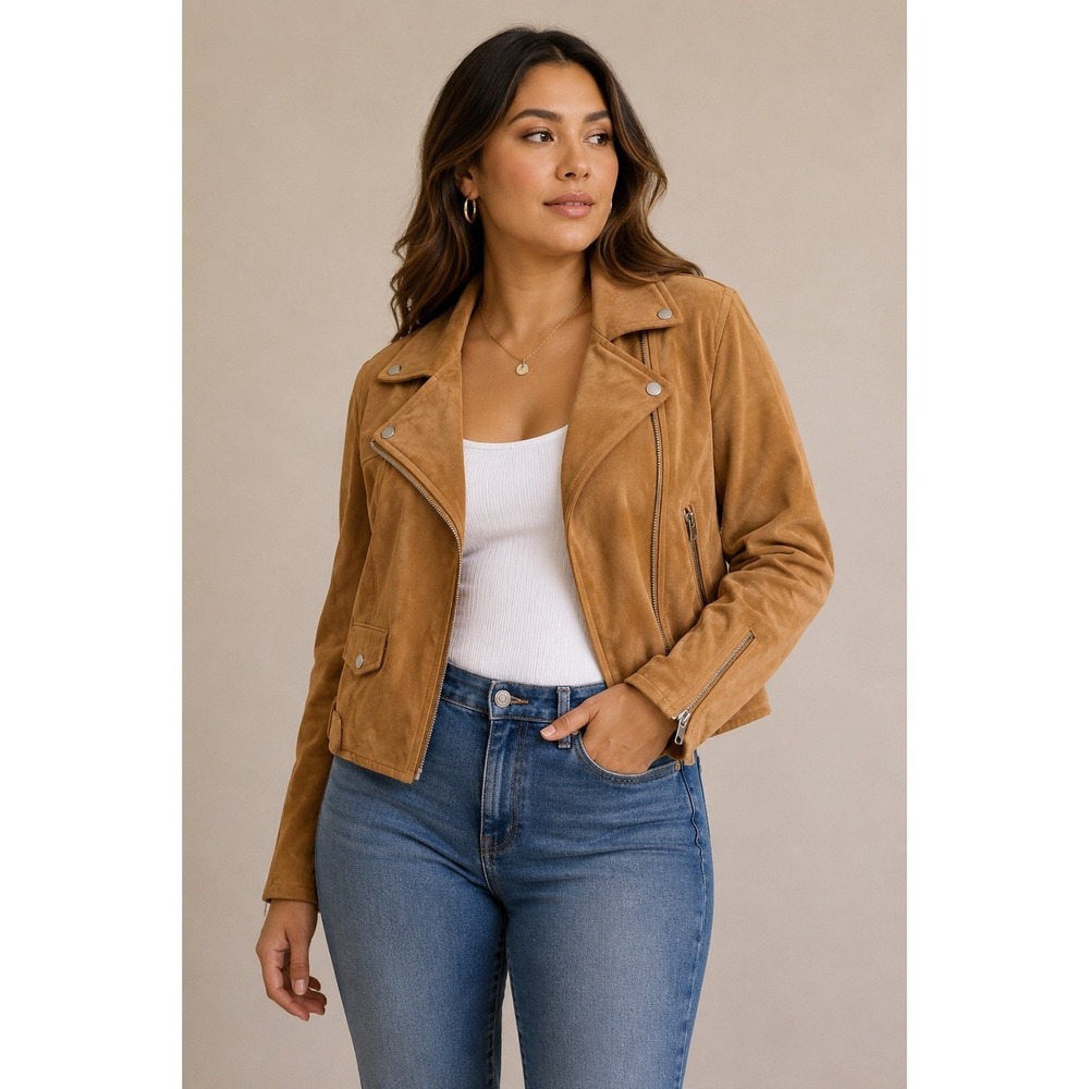 BLANKNYC Camel Faux Suede Moto Jacket XLP Cropped Western Biker Indie Sleaze